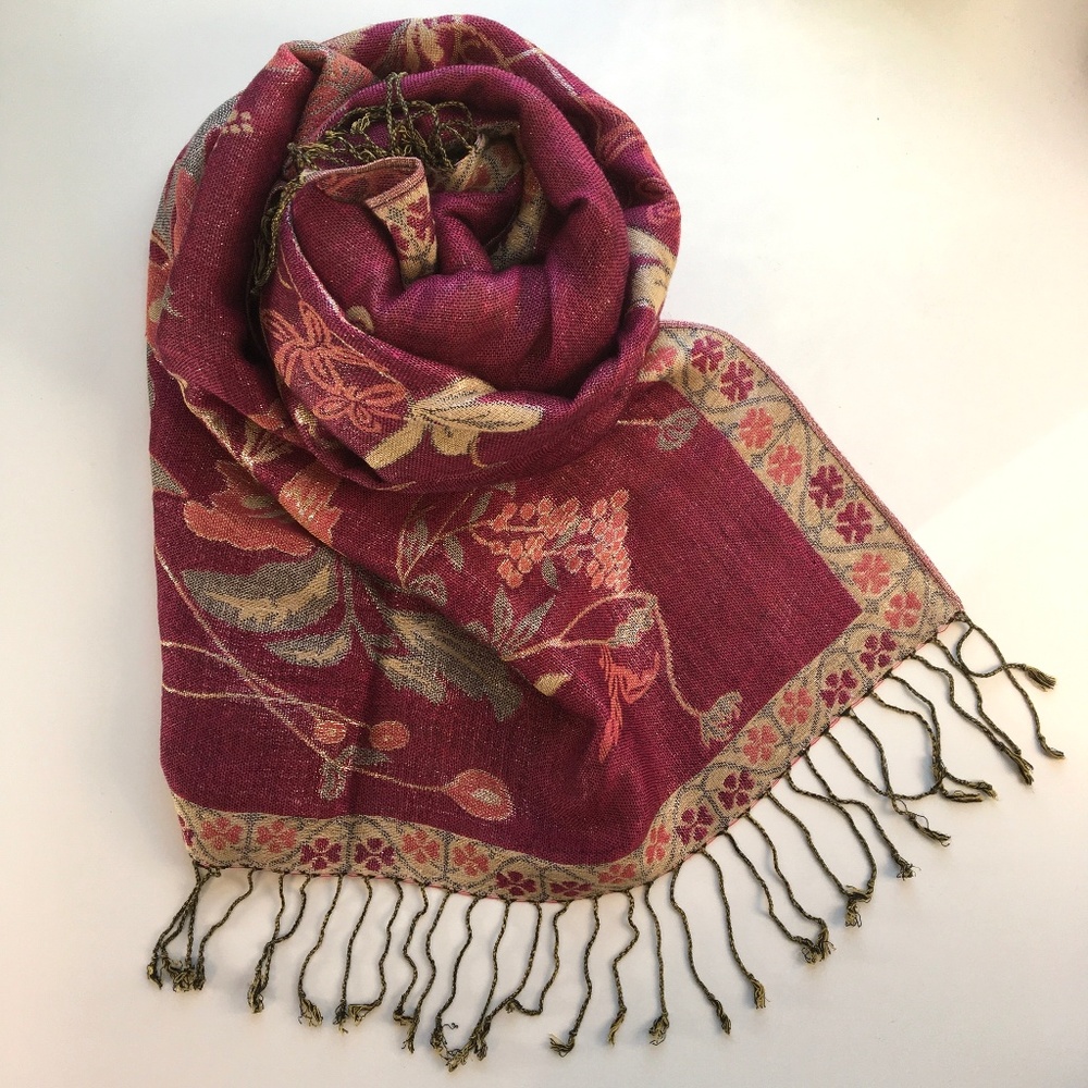 Floral Pashmina Scarf / Shawl w/ Silver